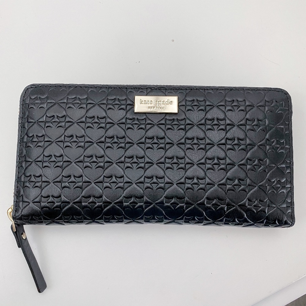 Kate Spade black embossed leather zip around continental wallet